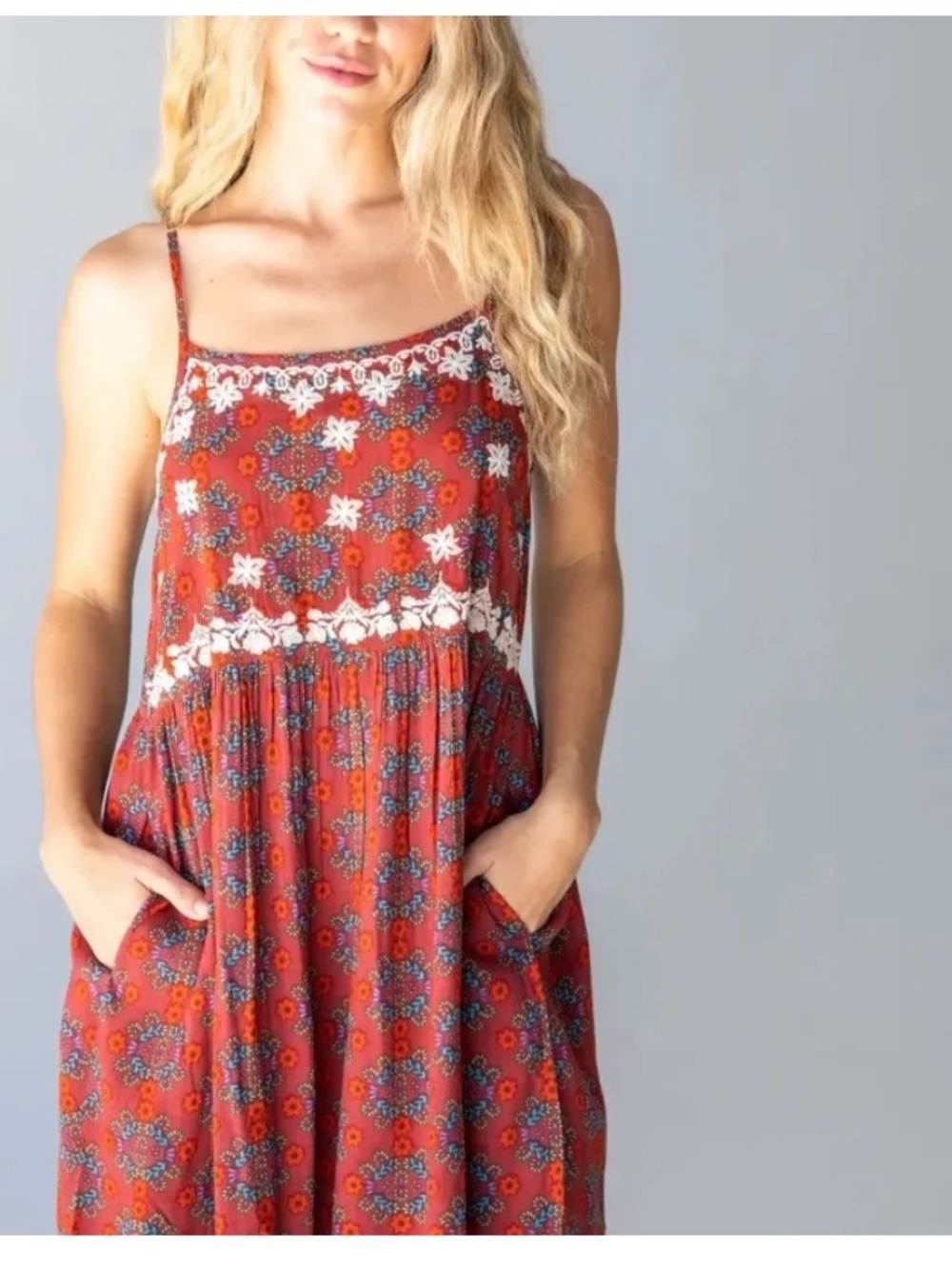 NWT Natural Life Embroidered Sara Mini Dress in Red Wreath Size XS